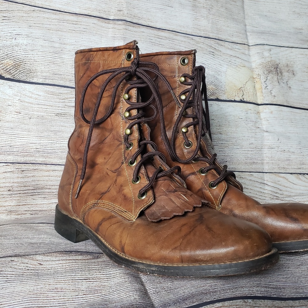 Justin Boots | Brown Leather Combat Boots